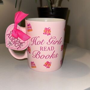 Sun morning ceramics ‘hot girls read books’ Pink Mug Book design doublesided NWT